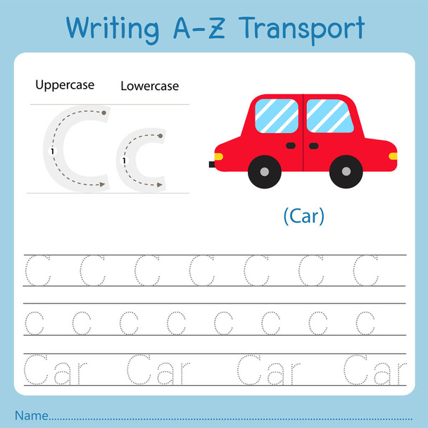 Illustrator of writing a-z transport C - Vector, Image