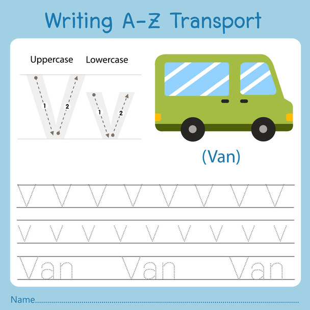 Illustrator van het schrijven a-z vervoer V - Vector, afbeelding