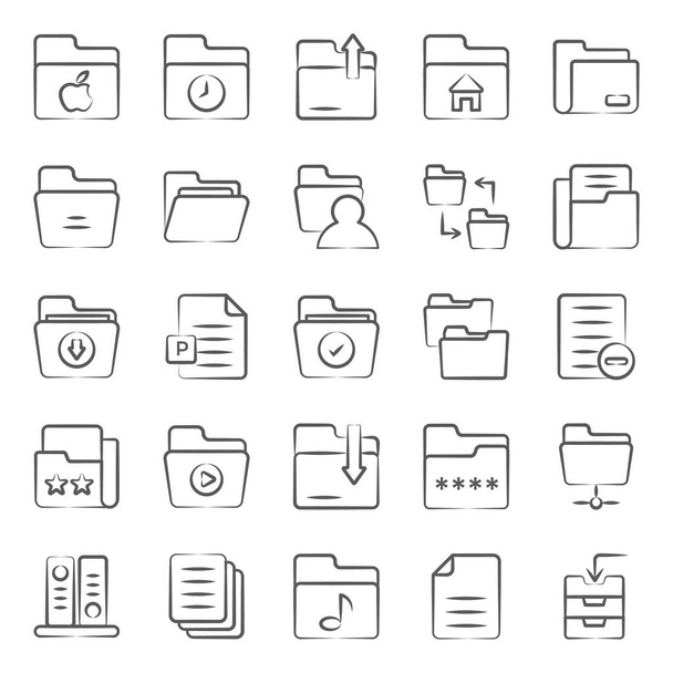 An ultimate files and folders types line icons set is designed with a brushstroke style which is perfectly suited for web, apps, education, business and many more. - Вектор,изображение