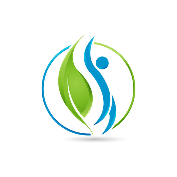 природна аптека трав'яна медицина логотип графіка з іконою, яка складається з людей і листя
 - Вектор, зображення