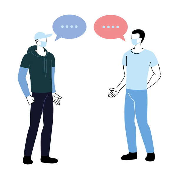 men with mask talking by bubble - Vector, Image