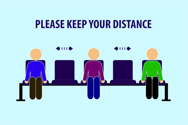  距離を保ち社会的距離を保つためのアドバイスキャッシャーキューに入れられた漫画社会的距離 - ベクター画像