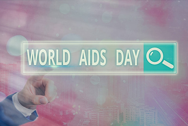 Käsiala tekstiä kirjallisesti Maailman Aids Day. Käsite, joka tarkoittaa kansainvälistä päivää tietoisuuden lisäämiseksi aids-pandemiasta Web-haku digitaalinen tieto futuristinen teknologia verkkoyhteys. - Valokuva, kuva