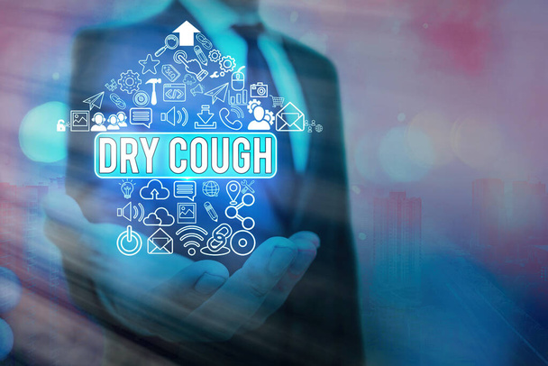 Word writing text Dry Cough. Business concept for cough that are not accompanied by phlegm production or mucus Information digital technology network connection infographic elements icon. - Photo, Image