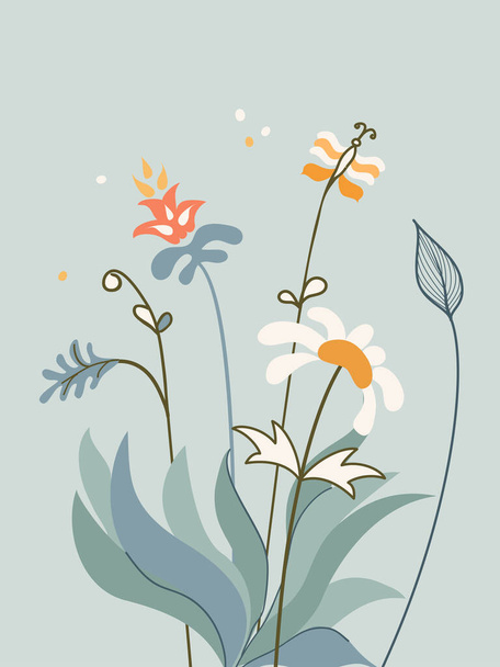 Vertical arrangement flowers and butterfly in Scandinavian style on white background. - Vektör, Görsel