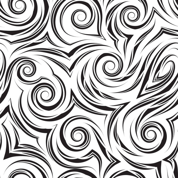 Monochrome seamless pattern of spirals corners and flowing patterned lines.Background for decorating fabrics and wrapping paper. - ベクター画像