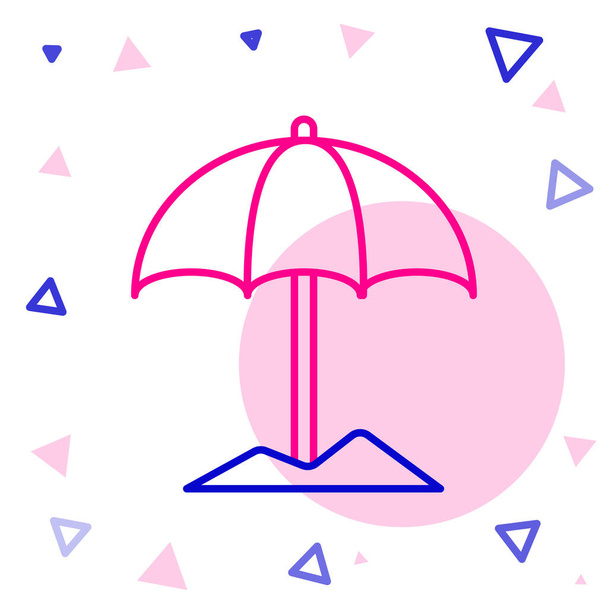 Лінія сонця захисна парасолька для значка пляжу ізольована на білому тлі. Великий парасоль для відкритого простору. Пляжна парасолька. Барвиста концепція контуру. Векторна ілюстрація
. - Вектор, зображення