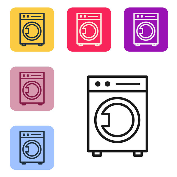 Black line Washer icon isolated on white background. Washing machine icon. Clothes washer - laundry machine. Home appliance symbol. Set icons in color square buttons. Vector Illustration. - Vector, Image