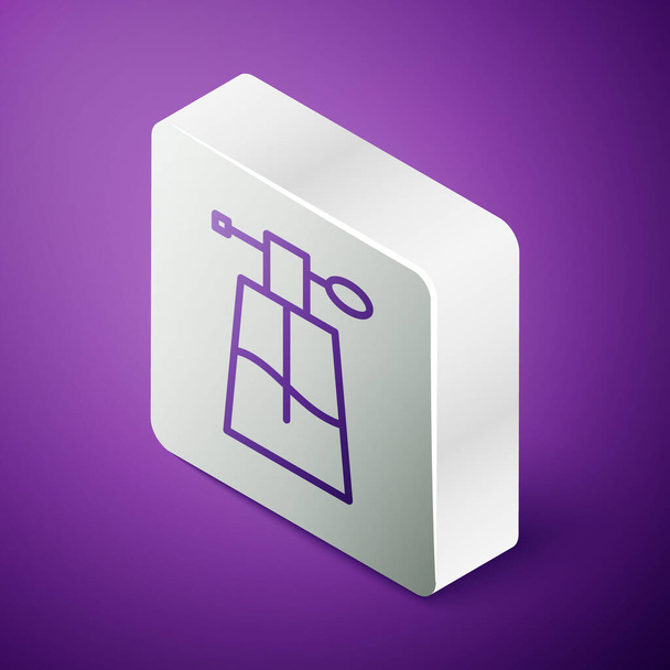 Isometric line Perfume icon isolated on purple background. Silver square button. Vector Illustration. - Vector, Image