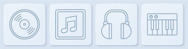Set line Vinyl disk, Headphones, Music note, tone and Music synthesizer. White square button. Vector. - Vector, Image