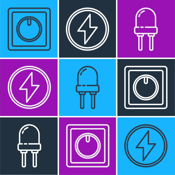 Set line Electric light switch, Light emitting diode and Lightning bolt icon. Vector. - Vector, Image