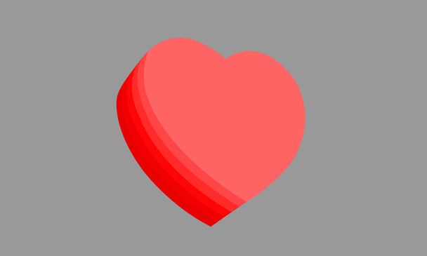 Красная сердечная пластина сложена слоями. Вид сбоку, толщина сердца. Иллюстрация на сером фоне. - Вектор,изображение