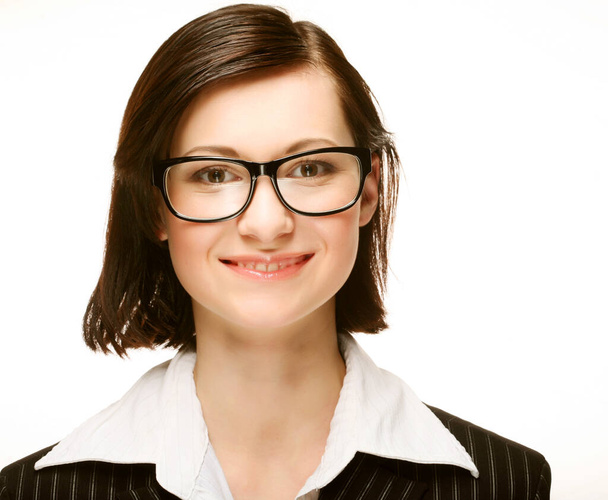 business woman portrait smiling wearing glasses over a white background - Zdjęcie, obraz