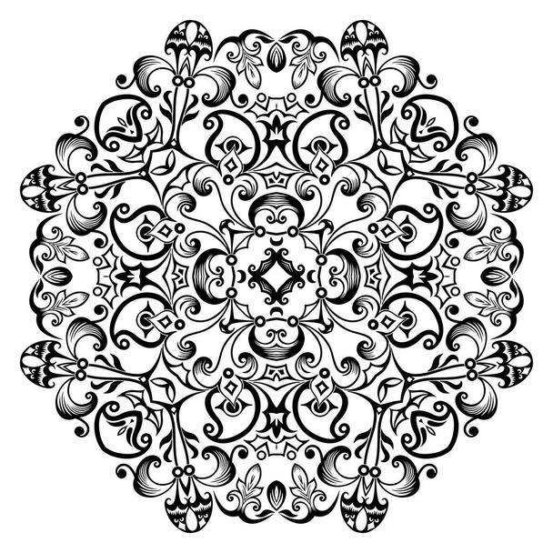 Векторная чёрная цветковая этническая декоративная иллюстрация
 - Вектор,изображение