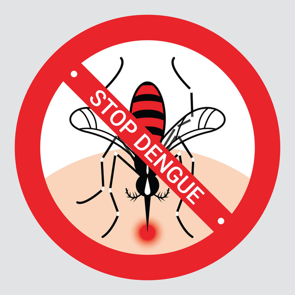 蚊を止めて。マラリア、ジカウイルスまたはデング熱感染の概念を保護するために蚊刺されを停止します。蚊が人の皮膚に血を飲む赤い禁止危険標識。ベクターイラスト - ベクター画像