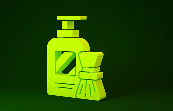 Sárga borotválkozás zselé hab és ecset ikon elszigetelt zöld alapon. Borotvahab. Minimalizmus koncepció. 3d illusztráció 3D render - Fotó, kép