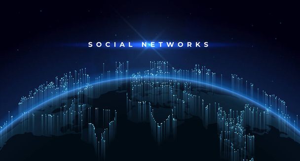 Fundo da Terra. Conceito de tecnologia com planeta e rede social global, rede geométrica da internet. Bandeira espacial futurista vetorial
 - Vetor, Imagem
