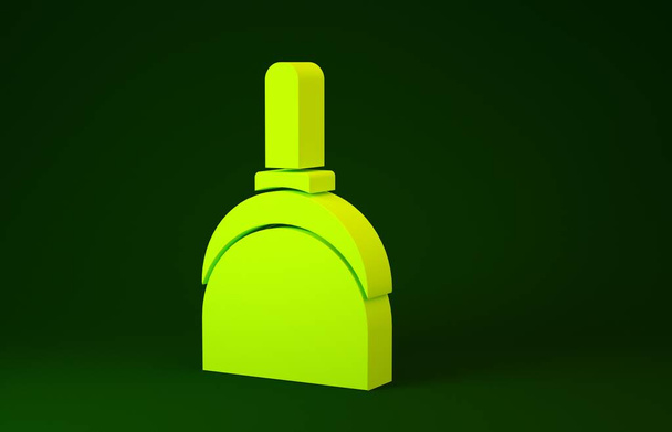 緑色の背景に黄色のDustpanアイコンが隔離されています。クリーニングスクープサービス。最小限の概念。3Dイラスト3Dレンダリング - 写真・画像