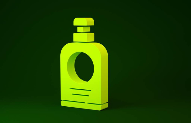 Keltainen käsi puhdistusaine pullo kuvake eristetty vihreällä taustalla. Desinfiointi käsite. Pesugeeli. Alkoholipullo hygieniaa varten. Minimalismin käsite. 3d kuva 3D renderöinti - Valokuva, kuva