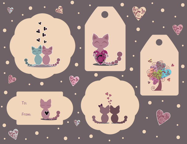 Set of cute kitten tags and labels - Vecteur, image