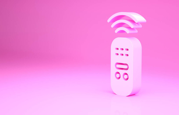 Rózsaszín Smart távirányító rendszer ikon elszigetelt rózsaszín háttér. Internet a dolgok koncepció vezeték nélküli kapcsolat. Minimalizmus koncepció. 3d illusztráció 3D render - Fotó, kép