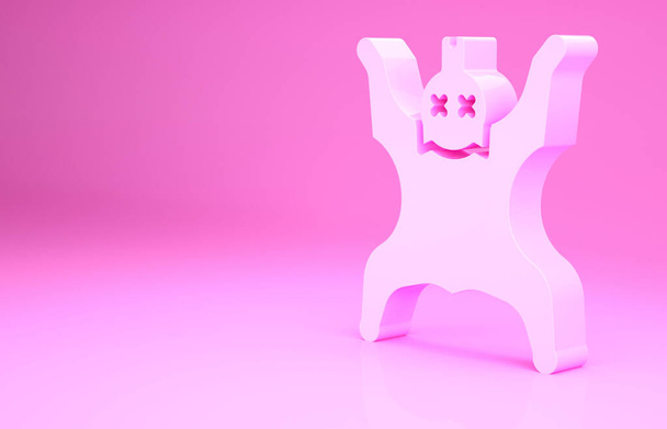 Pinkfarbenes Bärenhaut-Symbol auf rosa Hintergrund. Minimalismus-Konzept. 3D Illustration 3D Renderer - Foto, Bild