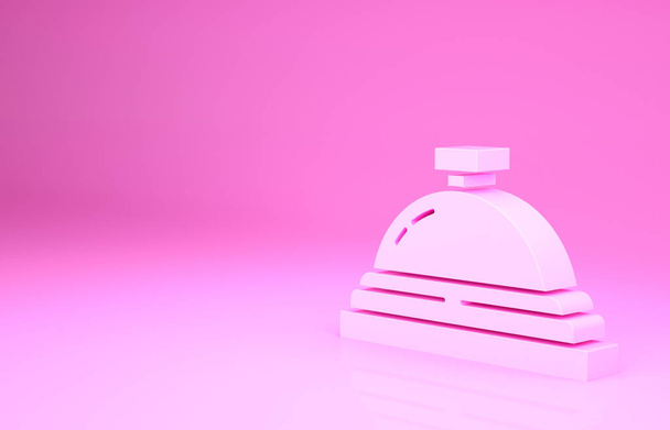 Pink Hotel υπηρεσία καμπάνα εικονίδιο απομονώνονται σε ροζ φόντο. Καμπάνα υποδοχής. Μινιμαλιστική έννοια. 3d απεικόνιση 3D καθιστούν - Φωτογραφία, εικόνα