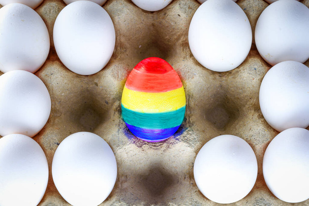 Egg painted like a LGBT flag. Pride month LGBT rights lesbian gay bisexual transgender. Rainbow flag symbol Pride month. - Photo, Image