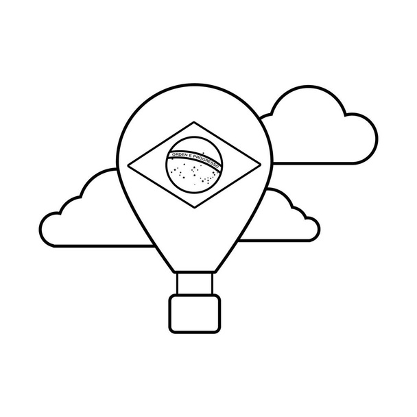 Braziliaanse vlag in ballon lucht hotline stijl pictogram - Vector, afbeelding