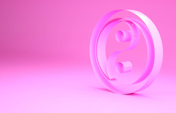 ピンク陰陽調和とバランスのアイコンのピンク陰陽シンボルピンクの背景に隔離された。最小限の概念。3Dイラスト3Dレンダリング - 写真・画像
