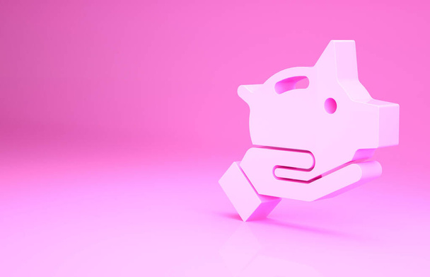 ピンクの背景に隔離されたピンクの貯金箱のアイコン。アイコンの節約やお金の蓄積、投資。最小限の概念。3Dイラスト3Dレンダリング - 写真・画像