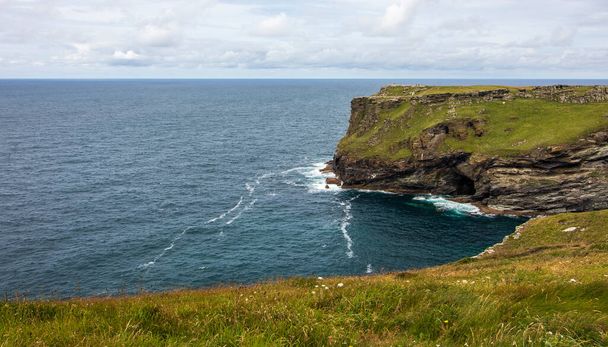 Tintagel Castle - Beautiful view of the mountains and the sea in Cornwall - Photo, Image