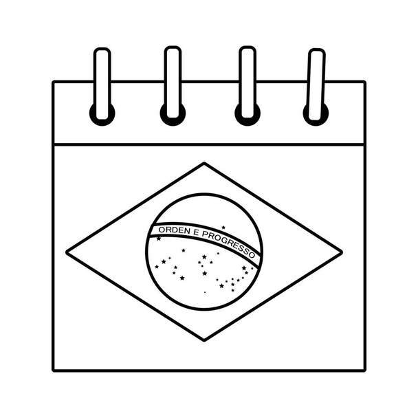 braziliaanse vlag in kalender herinnering lijn stijl pictogram - Vector, afbeelding