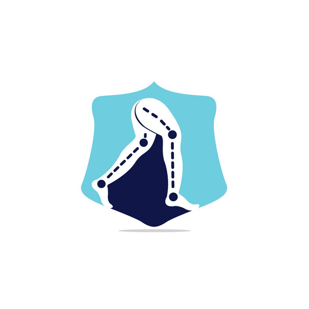 Prothetische Leg Logo Template Ontwerp in een schild. Orthopedische en Fysiotherapie kliniek vector ontwerp. - Vector, afbeelding