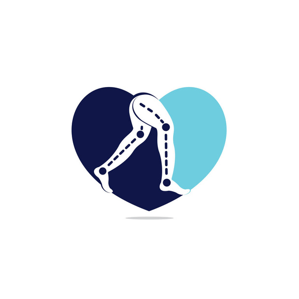 Gambe protesiche nel cuore Logo Template Design. Progettazione vettoriale clinica ortopedica e fisioterapica. - Vettoriali, immagini