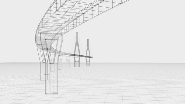 Sketch lines of suspension bridge, 3d rendering. Computer digital drawing. - Photo, Image