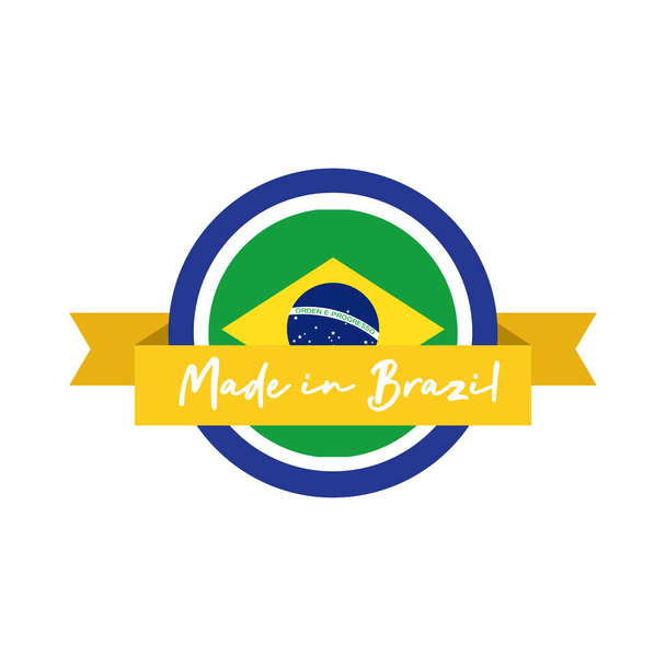 fabriqué en bannière brésilienne avec drapeau et ruban - Vecteur, image