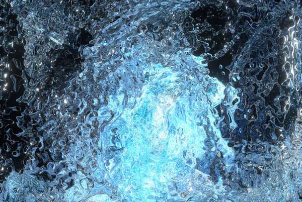 Стеклянный лед со светящимися частицами внутри, 3d рендеринг. Цифровой рисунок
. - Фото, изображение