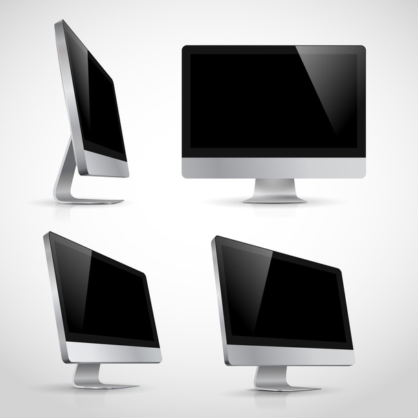 ρεαλιστική διάνυσμα πρότυπο οθόνη υπολογιστή σε διάφορες θέσεις. απομονώνονται σε λευκό φόντο. - Διάνυσμα, εικόνα