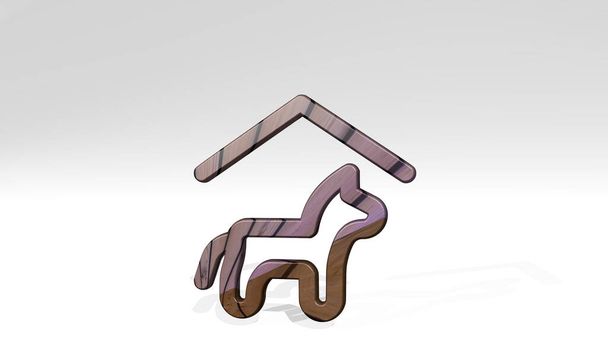 outdoors dog house casting shadow from a perspective. A thick sculpture made of metallic materials of 3D rendering. beautiful and nature - Photo, Image