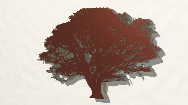 TREE na zdi. 3D ilustrace kovové plastiky na bílém pozadí s jemnou texturou. Vánoce a krásné - Fotografie, Obrázek