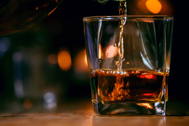 Bartender Serve Whiskey, on wood bar,  - 写真・画像
