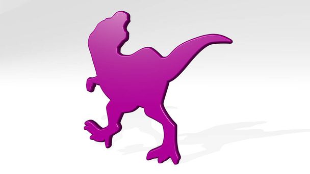 δεινόσαυρος σταθεί με σκιά. 3D απεικόνιση της μεταλλικής γλυπτικής σε λευκό φόντο με ήπια υφή. ζώα και κινούμενα σχέδια - Φωτογραφία, εικόνα