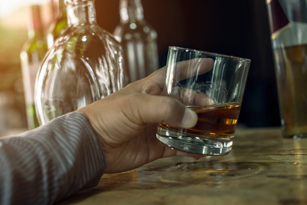 Bartender Serve Whiskey, on wood bar,  - Фото, зображення