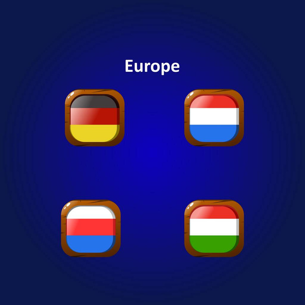 set affichage vectoriel de drapeaux texturés en bois avec des drapeaux européens pour le jeu. - Vecteur, image