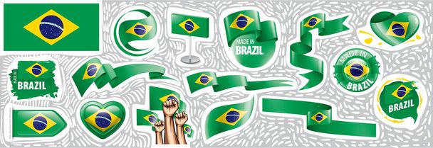 Wektor zestaw flagi narodowej Brazylii w różnych projektach twórczych - Wektor, obraz