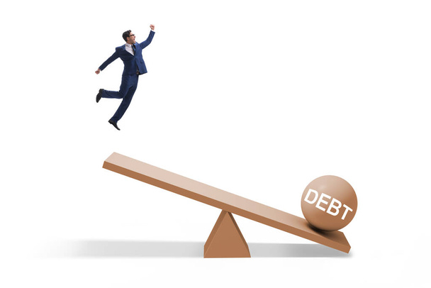 Debt and loan concept with businessman and seesaw - Photo, Image