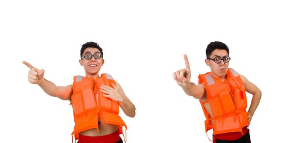 Hombre divertido con chaleco de seguridad naranja - Foto, Imagen