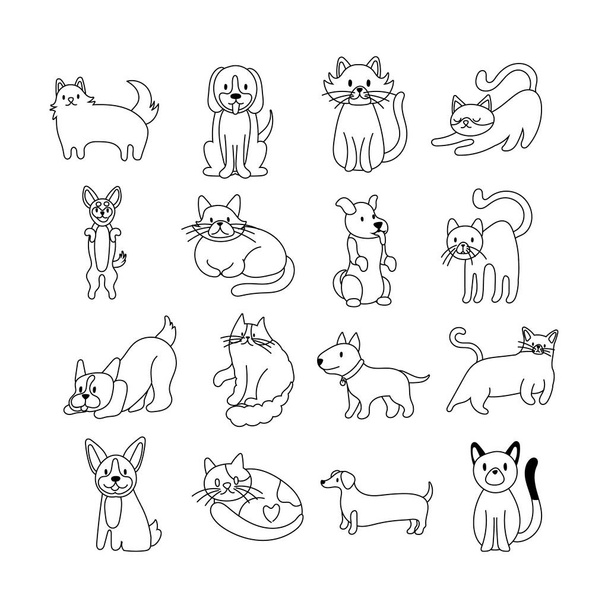 Bündel von Katzen und Hunden setzen Symbole - Vektor, Bild