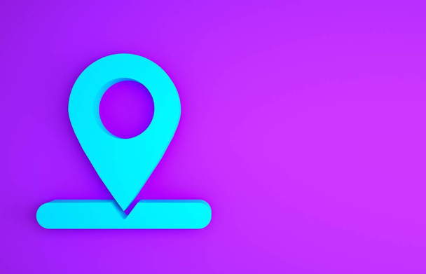 Kék térkép pin ikon elszigetelt lila háttér. Navigáció, mutató, hely, térkép, GPS, irány, hely, iránytű, keresési koncepció. Minimalizmus koncepció. 3d illusztráció 3D render - Fotó, kép